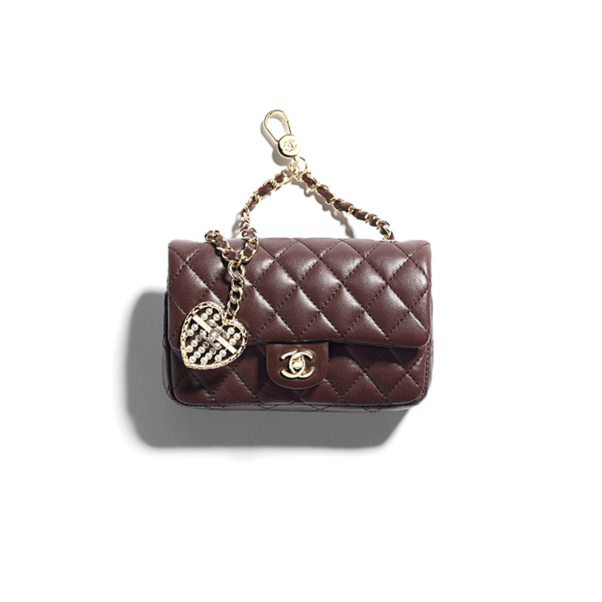 Ch*el classic mini bag with hook lambskin & gold-tone metal dark brown ap4760 (12.5*8*5cm)